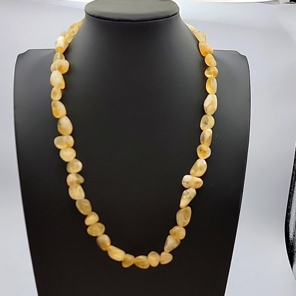 Natural Golden Rutile Quartz 925 Silver Plated Beaded Necklace 19" Gemstone